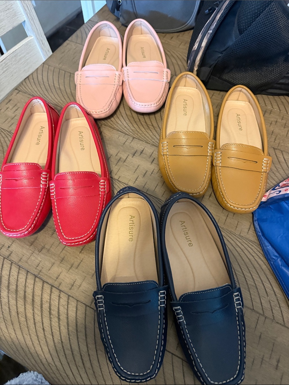Artisure women’s Slip-On Moccasins in Pink, Red, Tan, Navy Driving Shoes 8.5